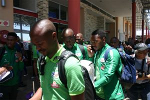 Bafana Bafana team at the Polokwane International Airport for their game against Senegal on Friday evening