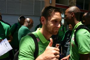 Bafana Bafana team at the Polokwane International Airport for their game against Senegal on Friday evening