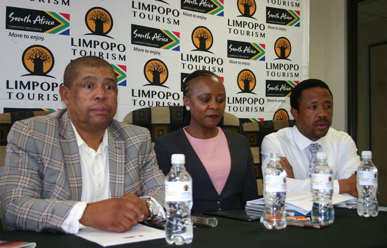 Chairperson of the LTA Andrew Dipela, new CEO, Nomasonto Ndlodu and former Interim CEO Bibi Kotsedi at a media briefing in Polokw